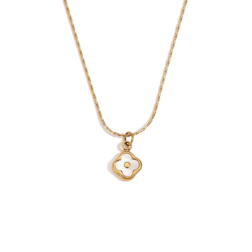 Collier trèfle en acier inoxydable doré