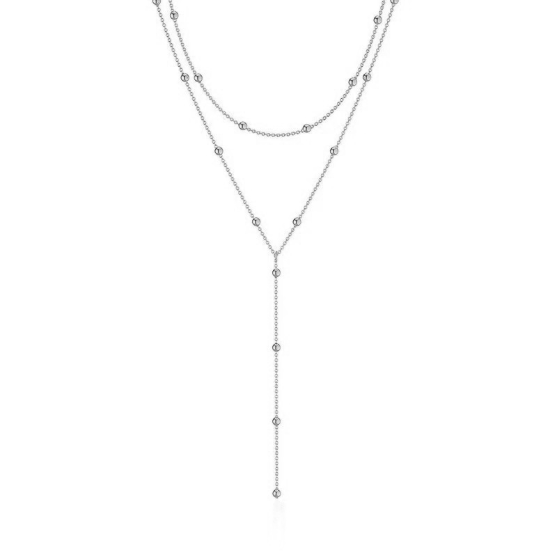 Collier cravate en acier inoxydable double argenté