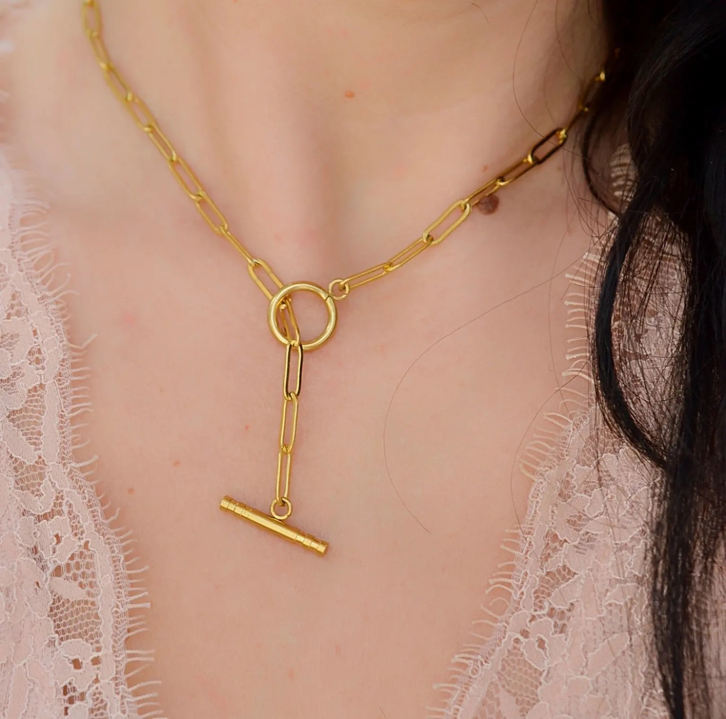 Collier maille en acier inoxydable ajustable doré bare pas cher cadeau femme