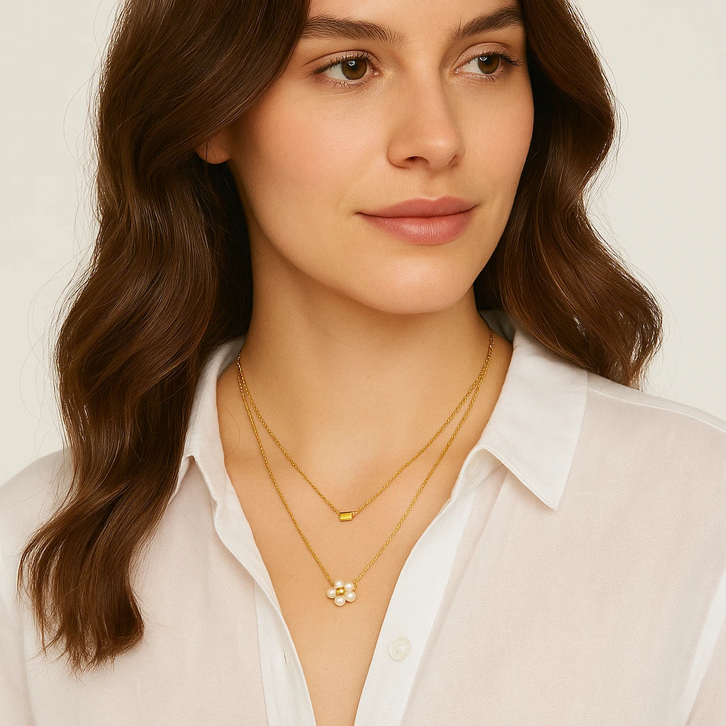 Collier fleur acier inoxydable