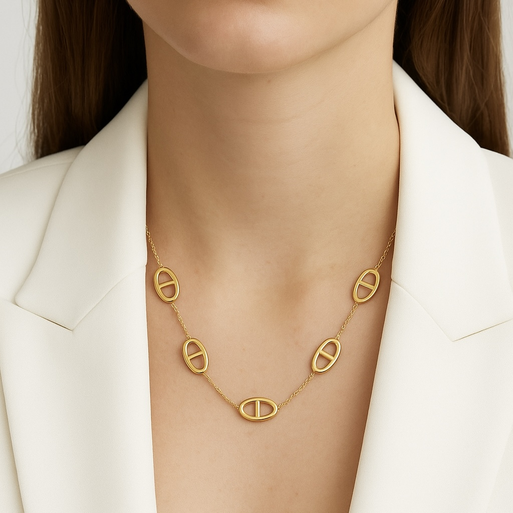 Collier maille acier inoxydable doré