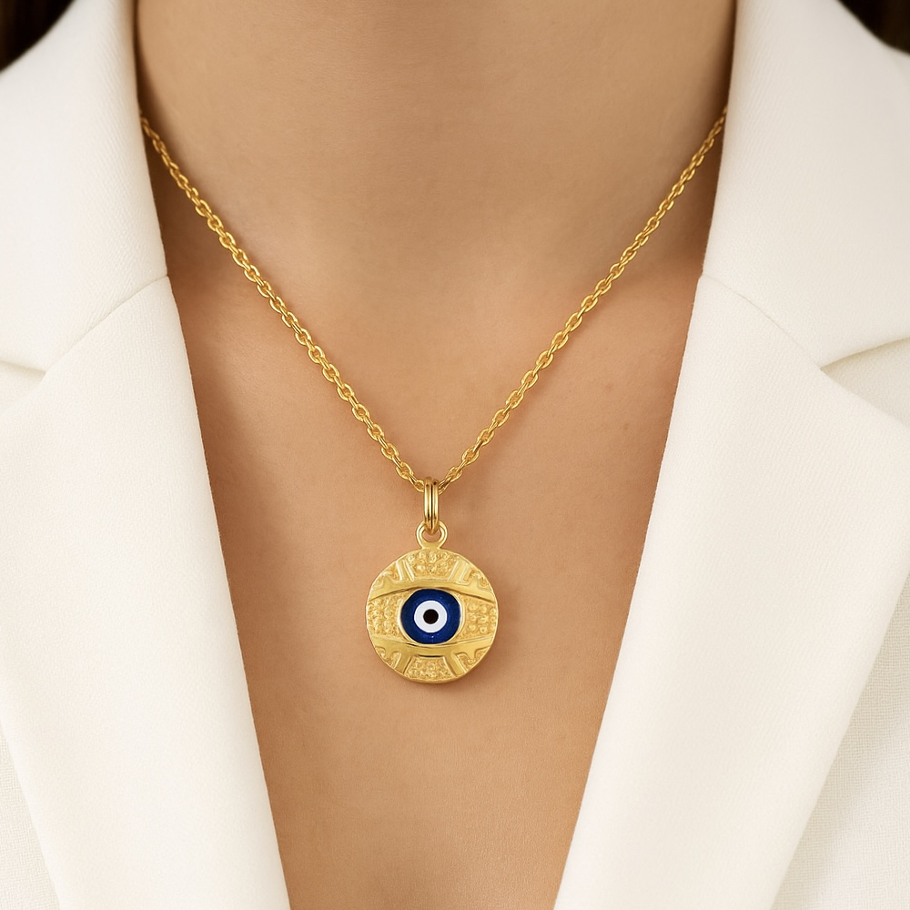 Collier œil bleu protection en acier inoxydable doré