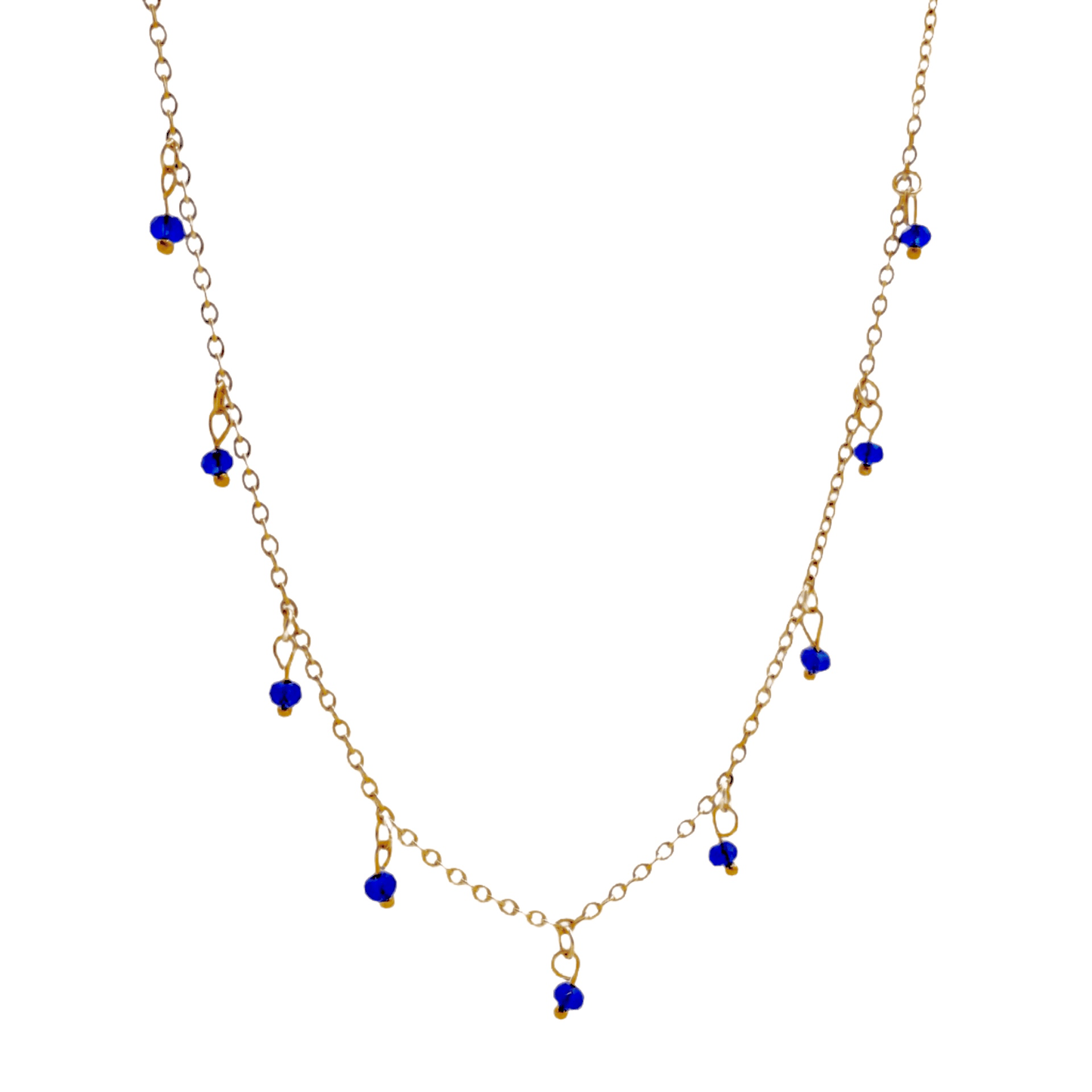 Collier ras du cou en acier inoxydable ajustable doré perles bleues pas cher cadeau pour femme