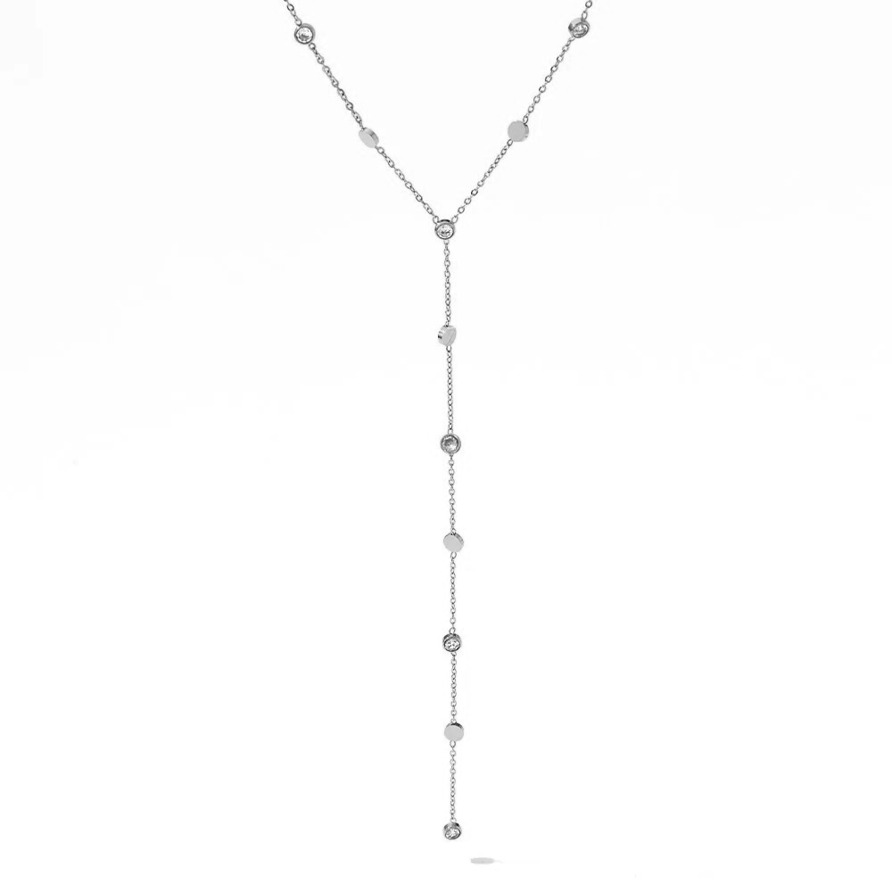 Collier Y en acier inoxydable argenté