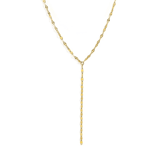 Collier y en acier inoxydable. Collier cravate doré.