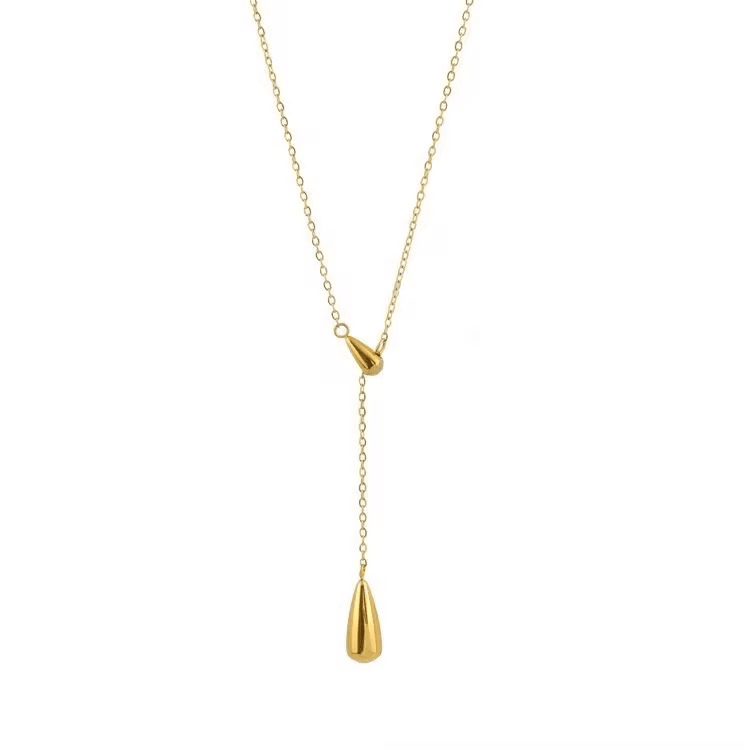 Collier y goutte en acier inoxydable. Collier cravate doré