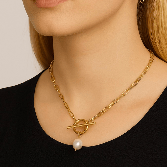 Collier charm en acier inoxydable perle blanche