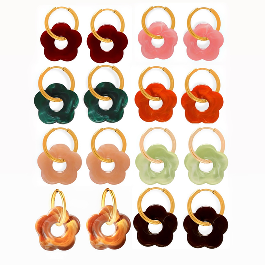 Boucles d’oreilles fleur résine et anneau acier inoxydable