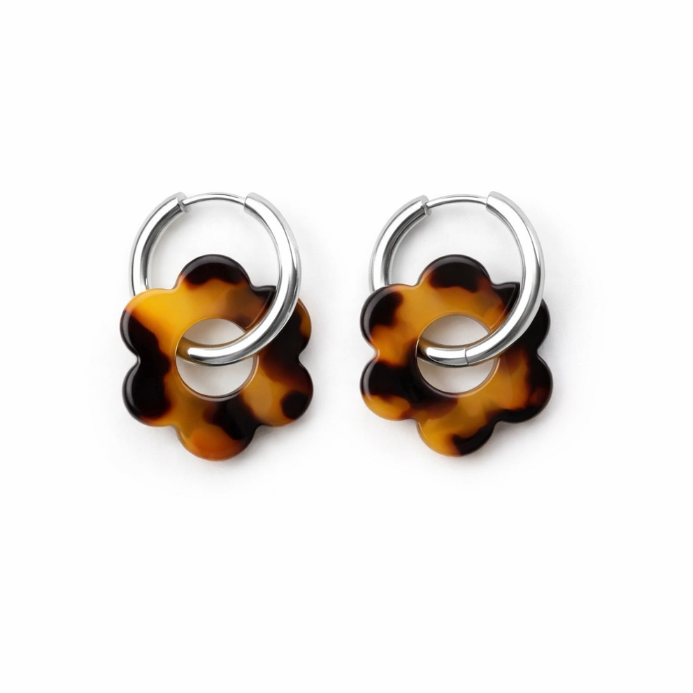 Fleur leopard boucles d’oreilles acier inoxydable