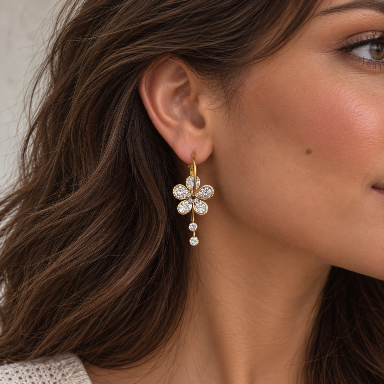 Boucles d’oreilles fleurs et cristal