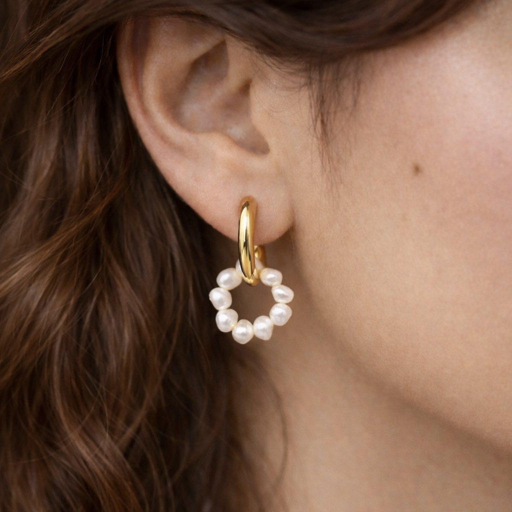 Perla | Boucles d’oreilles acier inoxydable et perles d’eau douce