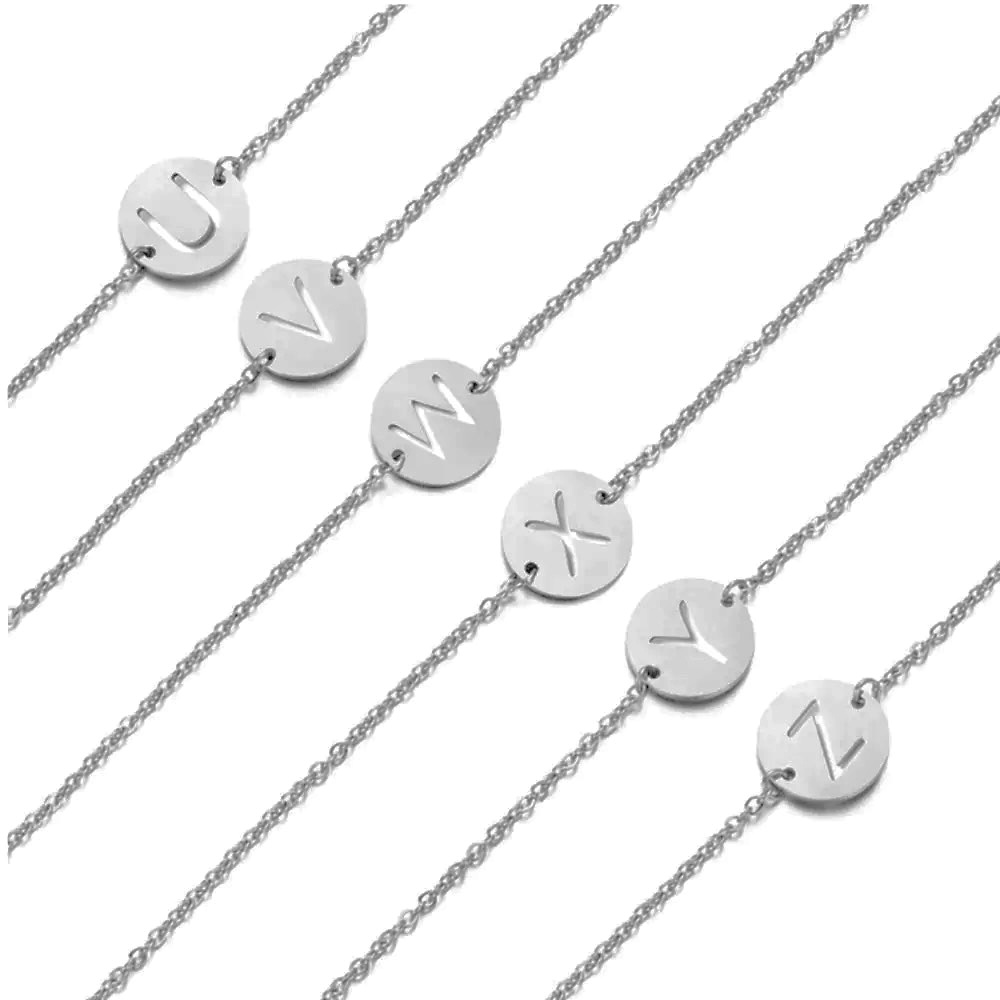 Bracelet lettre initiale alphabet argenté
