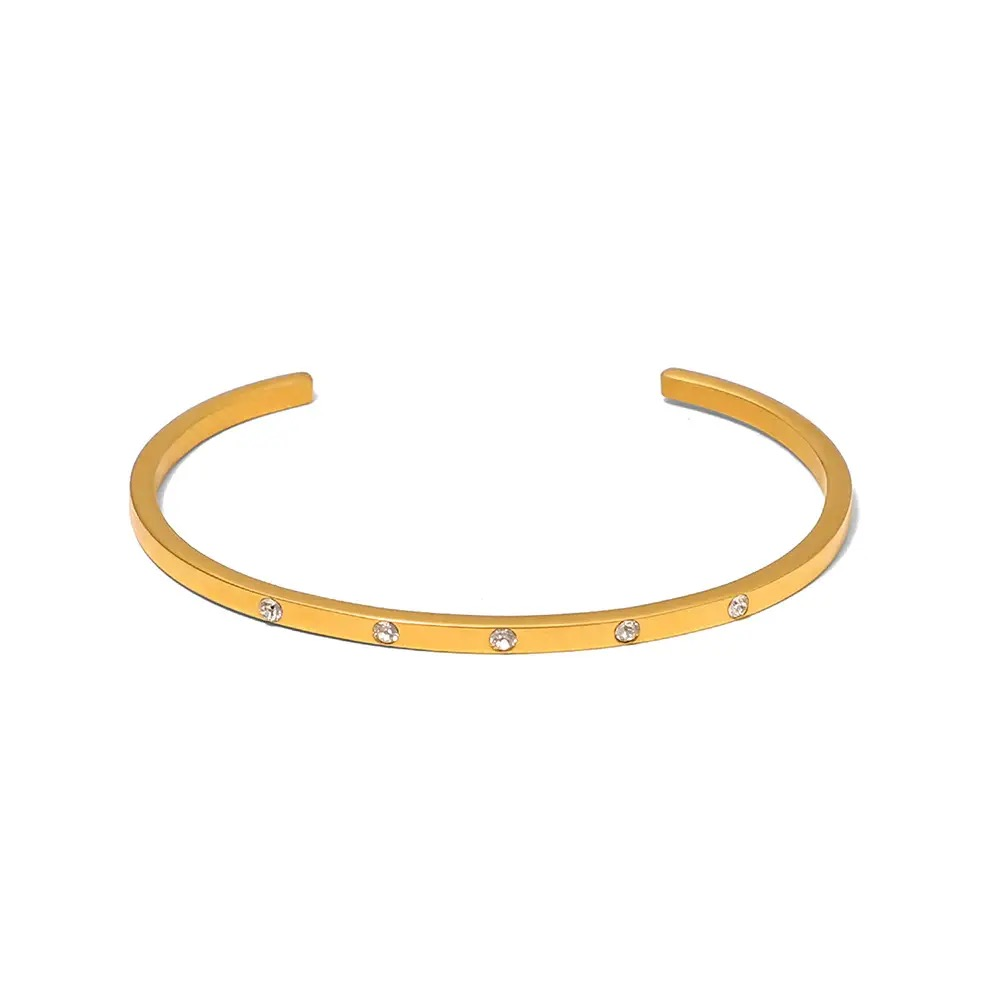 Bracelet jonc en acier inoxydable ajoutable doré avec pierre de zircon pas cher