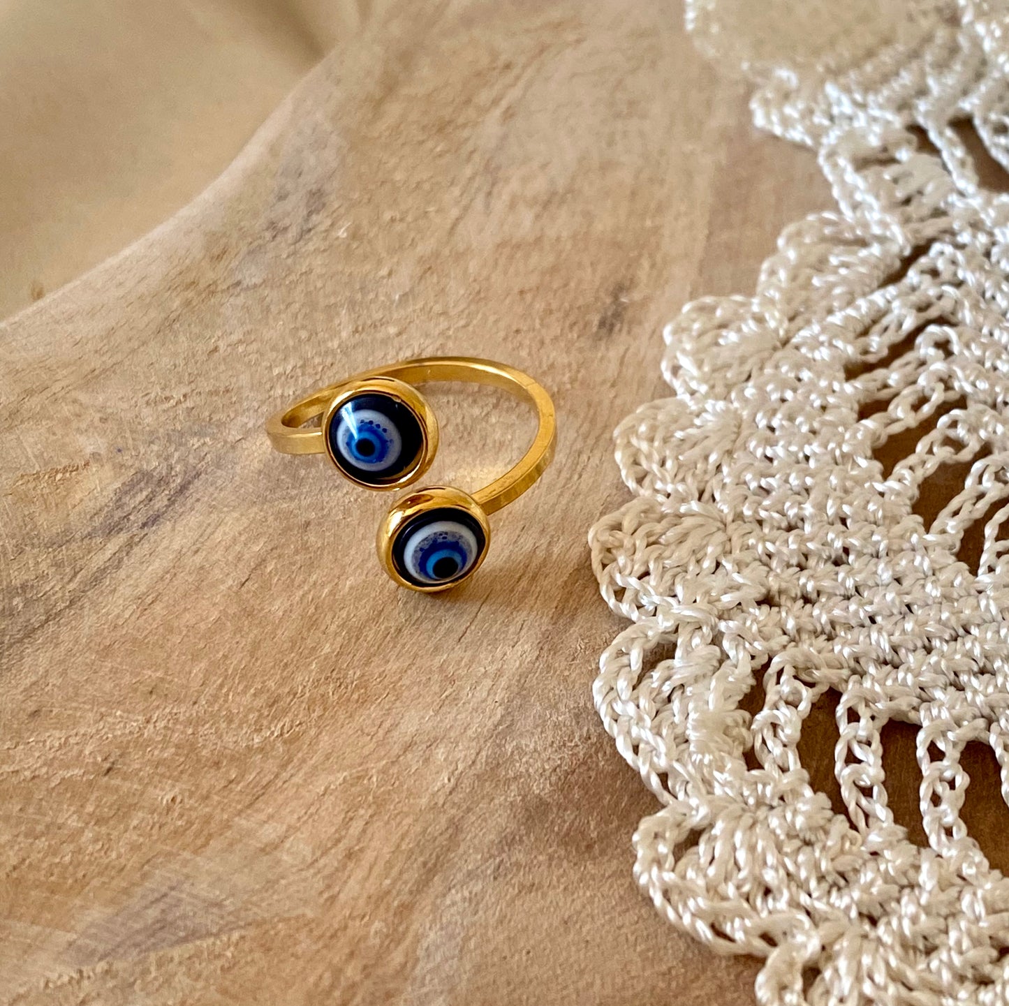 bague acier inoxydable ajustable pas cher oeil bleu