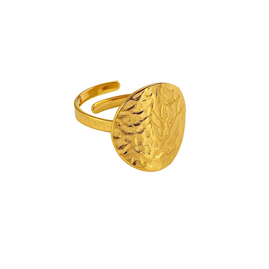 Bague martelée acier inoxydable dorée