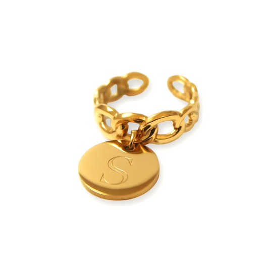 Bague personnalisée gravure lettre initiale en acier inoxydable 