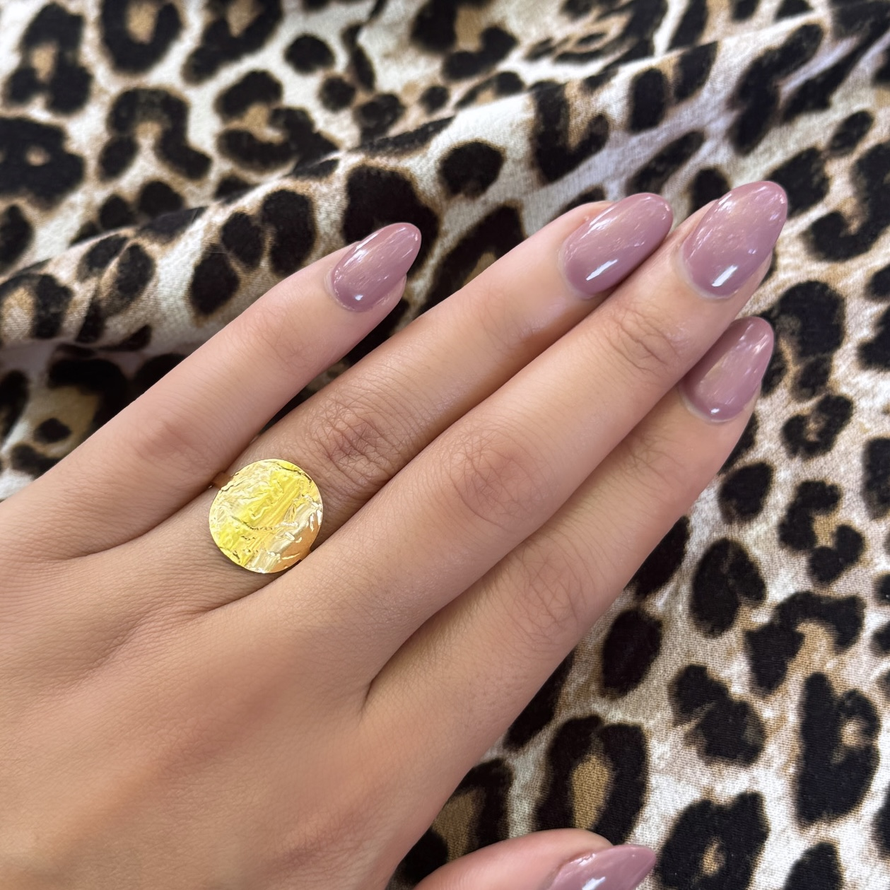 Bague martelée acier inoxydable dorée