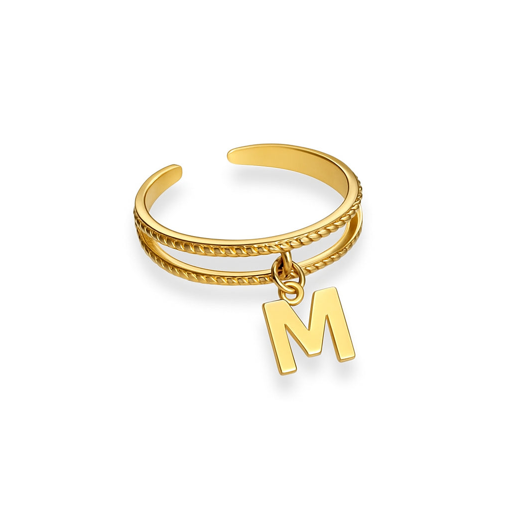 Bague personnalisée lettre initiale dorée 