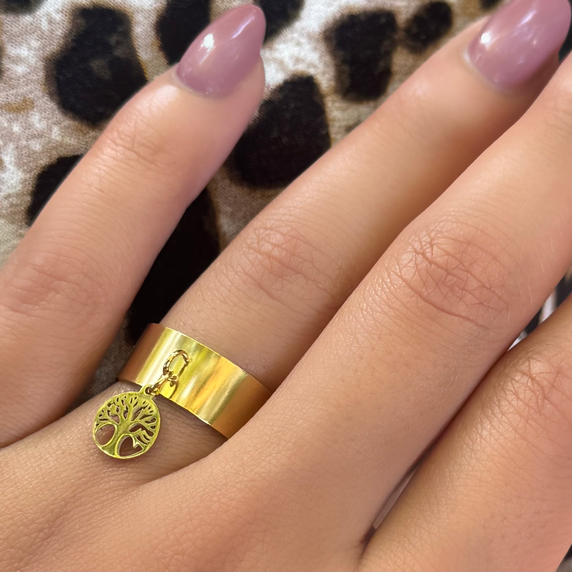 Bague breloque arbre de vie en acier inoxydable ajustable 