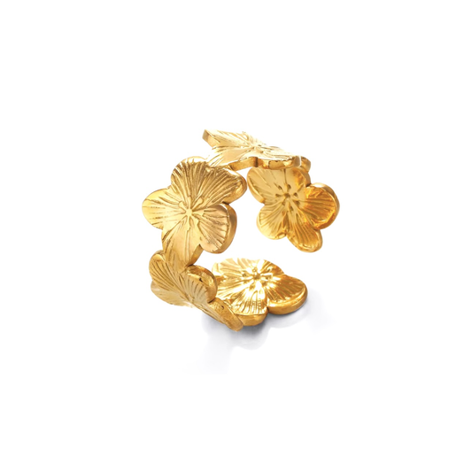 Bague en acier inoxydable ajustable fleur 