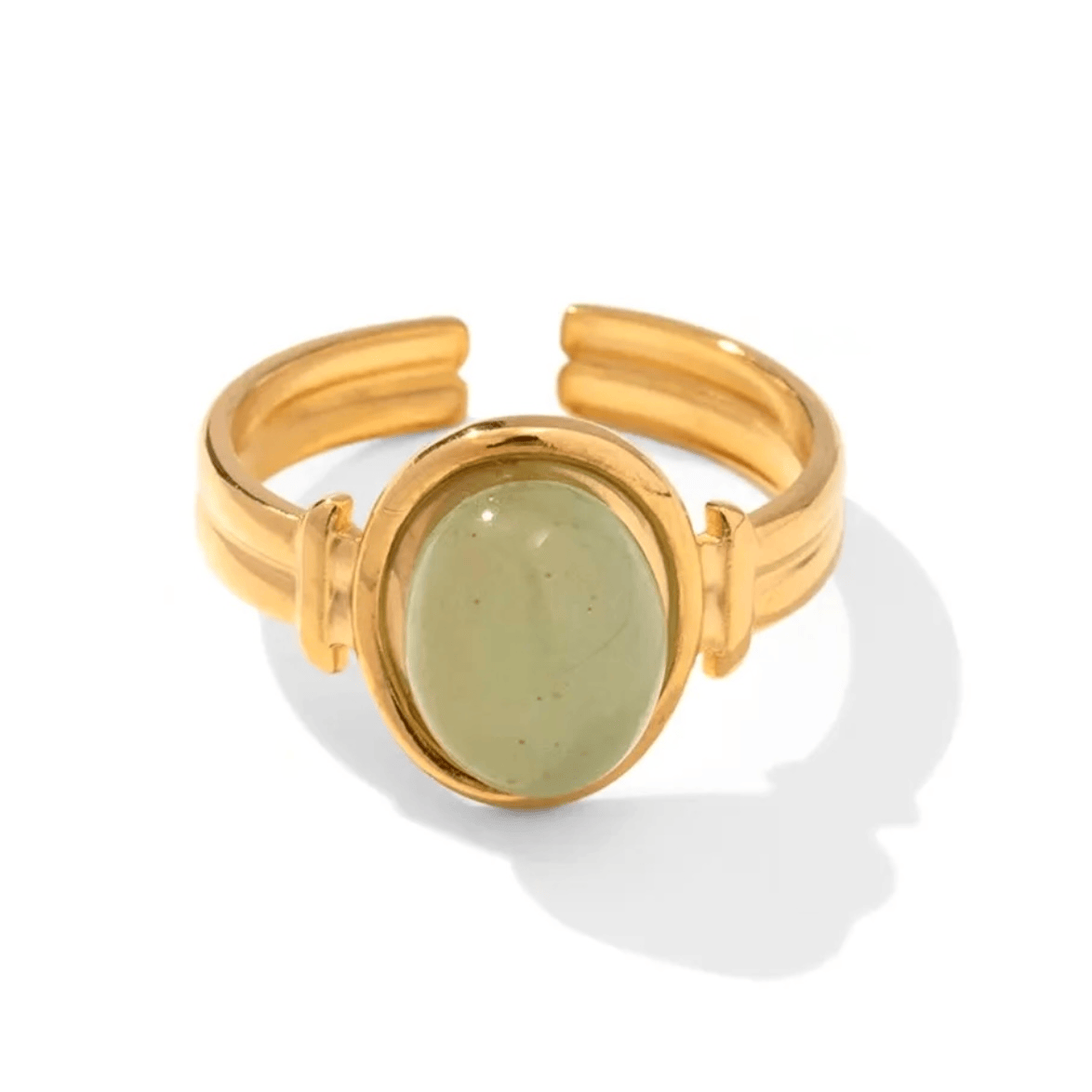 Bague en acier inoxydable ajustable dorée  pas cher tendance cadeau pour femme agate verte 