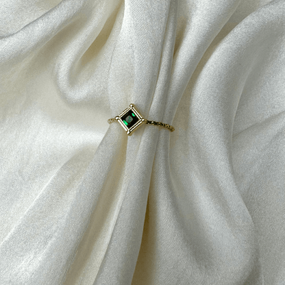 Bague en acier inoxydable ajustable en forme de Losange zircon vert