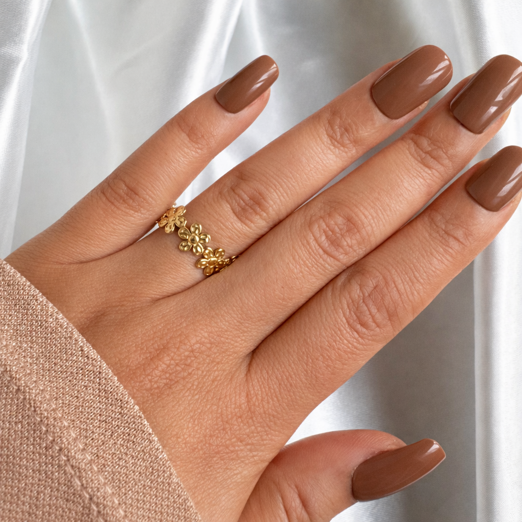 Bague fleur en acier inoxydable ajustable 