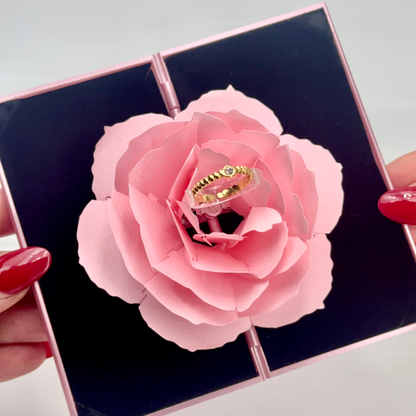 Coffret cadeau bague + boîte fleur surprise