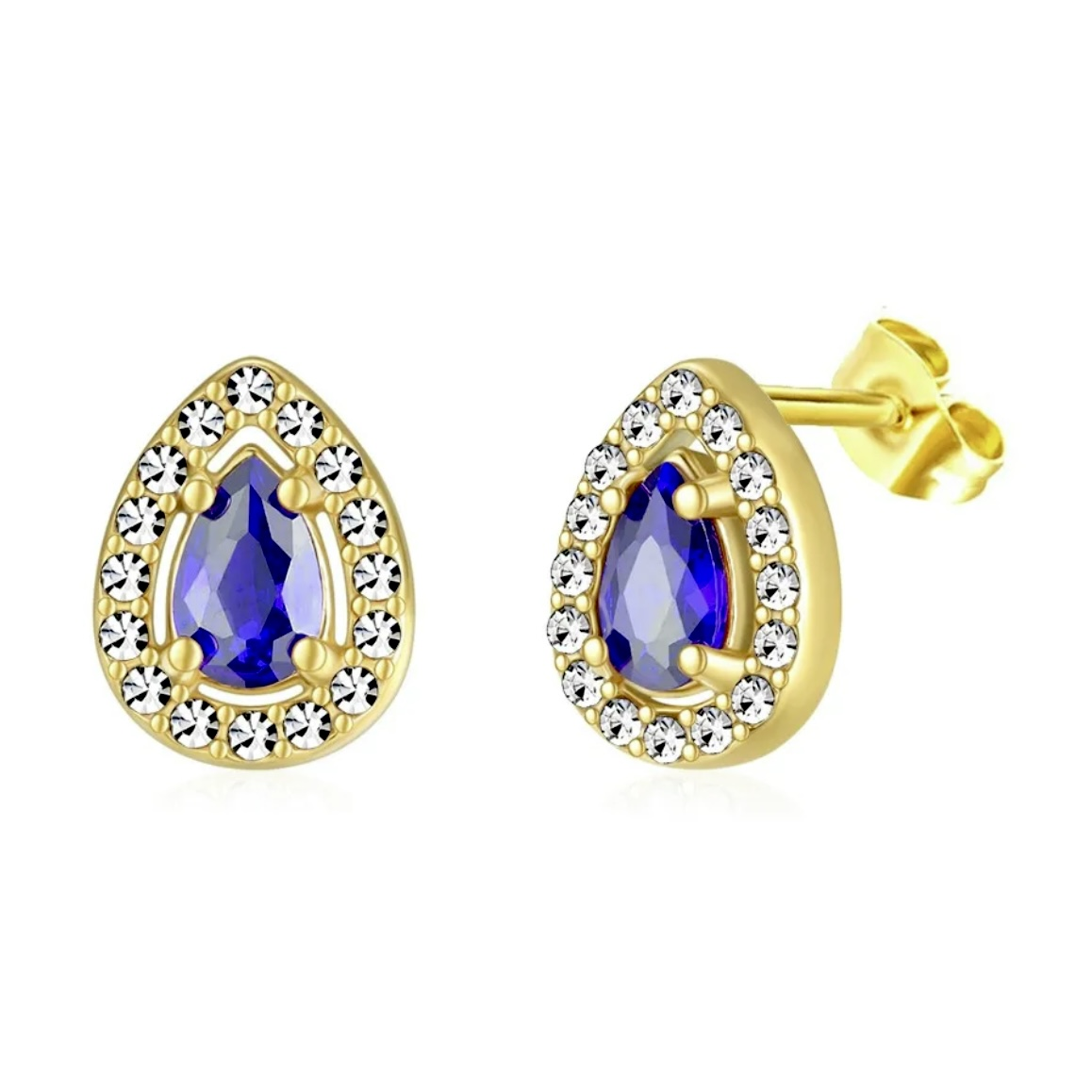 Boucle d’oreilles zircon et acier inoxydable poire bleu