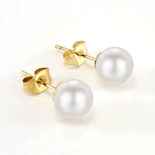 Boucles d’oreilles puces en perles blanche et acier inoxydable 