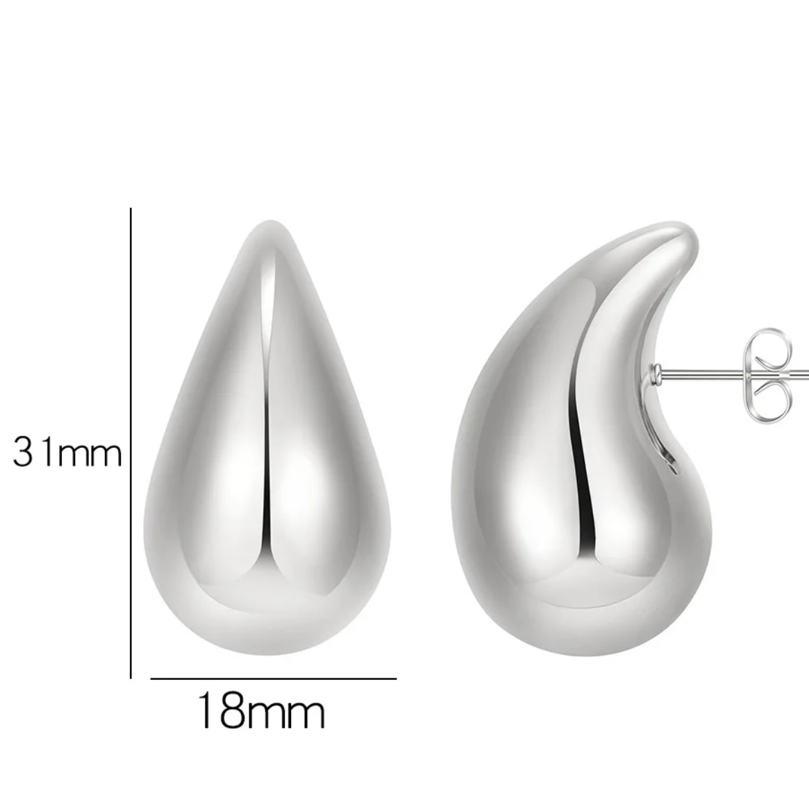 Boucles d’oreilles goute épaisse légère en acier inoxydable argentées 