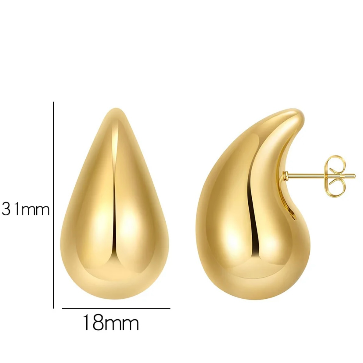 Boucles d’oreilles goute épaisse légère en acier inoxydable dorée 