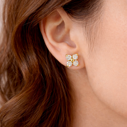 Boucles d’oreilles fleurs en acier inoxydable et zirconium 