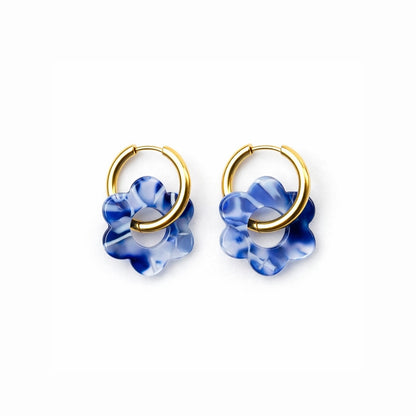 Boucles d’oreilles bleues fleur résine acier inoxydable 