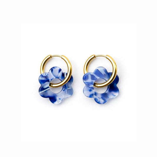 Boucles d’oreilles bleues fleur résine acier inoxydable 