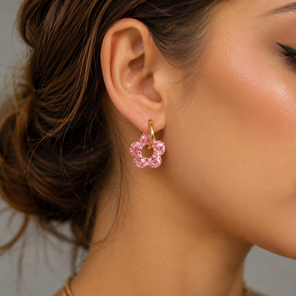 Boucles d’oreilles fleurs résine interchangeable en acier inoxydable 