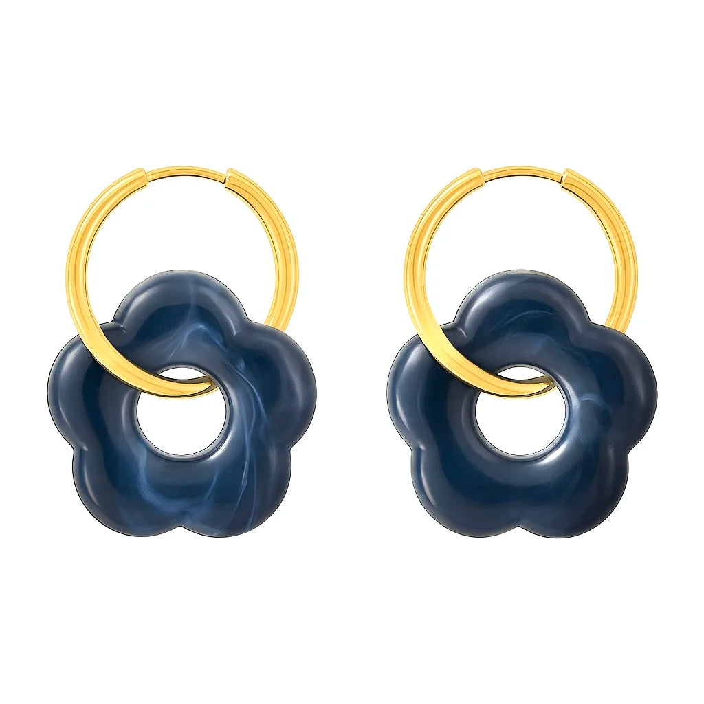 Boucles D'oreilles Tunnels Fleur - 16mm (5/8"), Acier Inoxydable 316L, Avec Pierres Précieuses Synthétiques