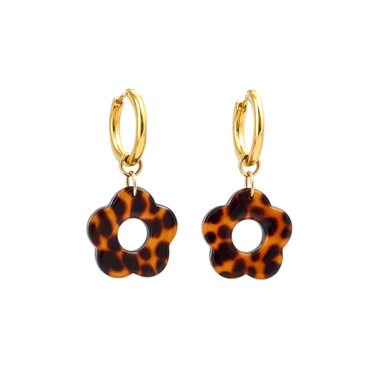 Boucles d’oreilles fleur motif léopard résine 
