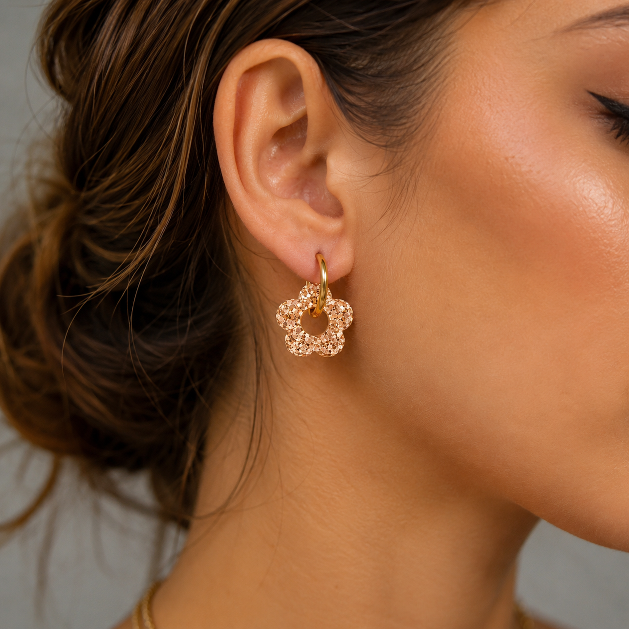 Boucles d’oreilles fleurs résine interchangeable en acier inoxydable 