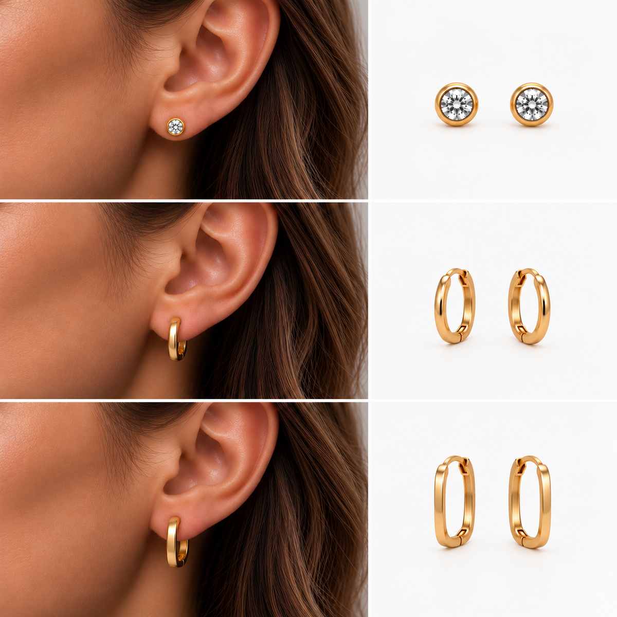 Boucles oreilles trio acier inoxydable 