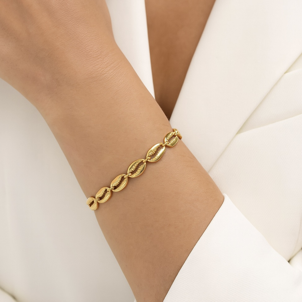 Bracelet coquillage en acier inoxydable doré