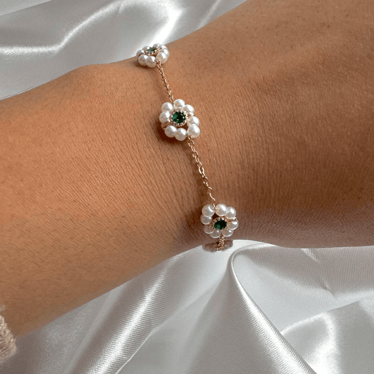 Bracelet en acier inoxydable fleur zircon vert 