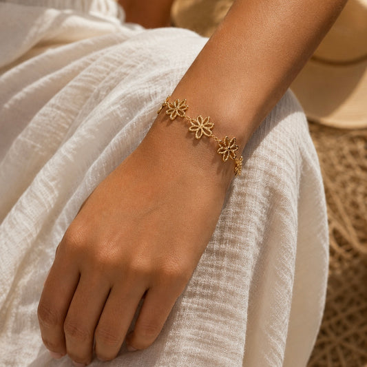 Bracelet fleurs en acier inoxydable 
