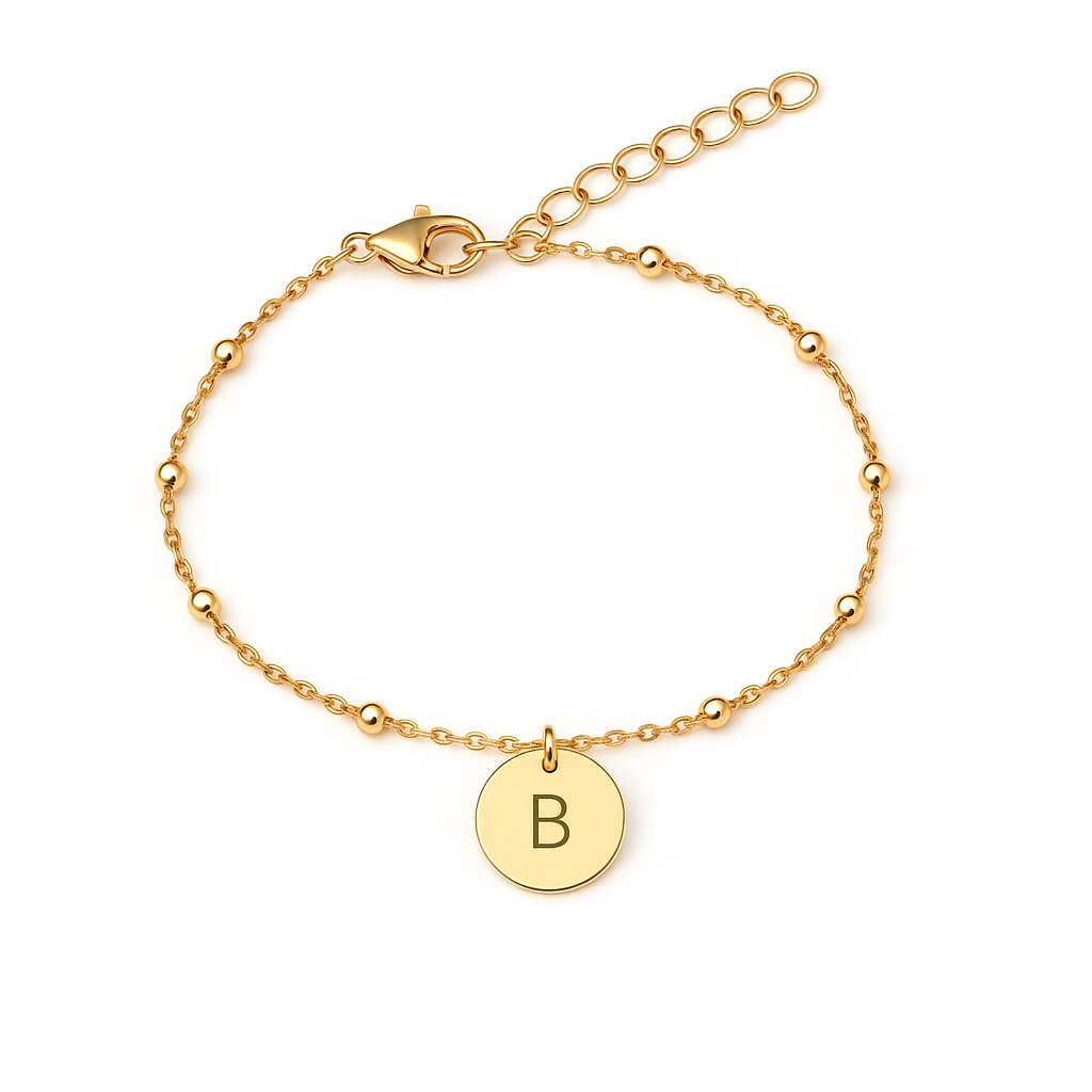  Bracelet gravure médaillon lettre acier inoxydable 