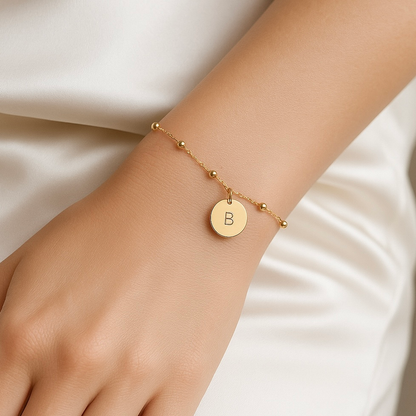 Bracelet gravure médaillon lettre acier inoxydable 