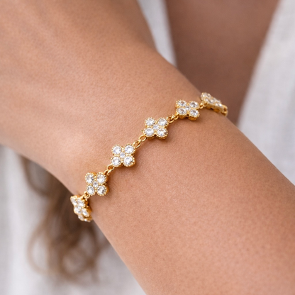Bracelet trèfle en acier inoxydable et zircon 
