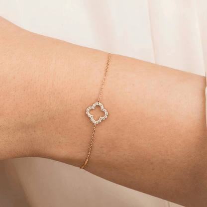 Bracelet trèfle en acier inoxydable et zircon cadeau femme pas cher doré