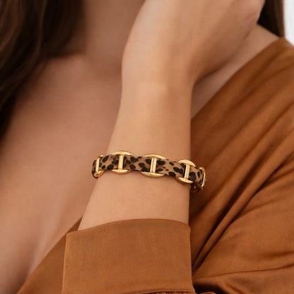 Bracelet jonc léopard en acier inoxydable maille marine ajustable 