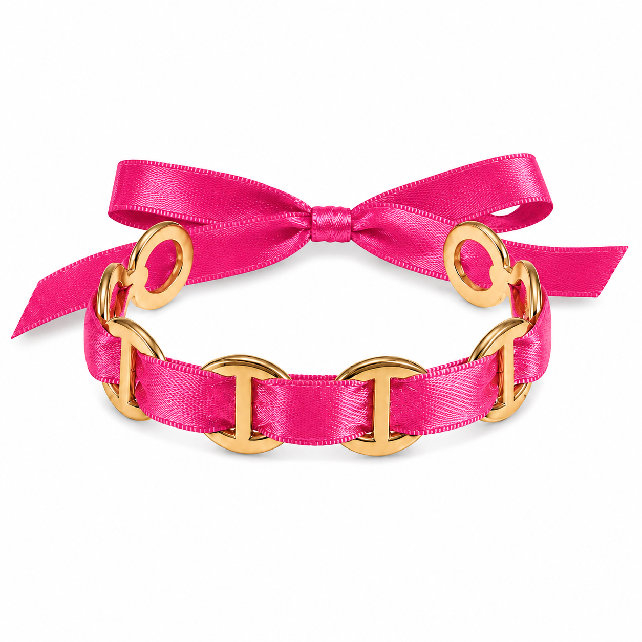 Bracelet jonc ruban satin Rose fuchsia 