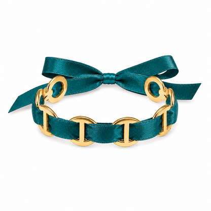 Bracelet jonc ruban satin vert canard 